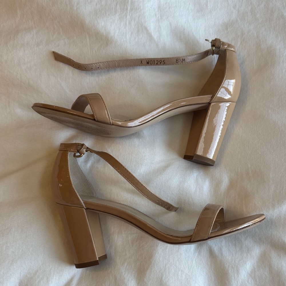 Stuart Weitzman Glossy Nude Block Heels